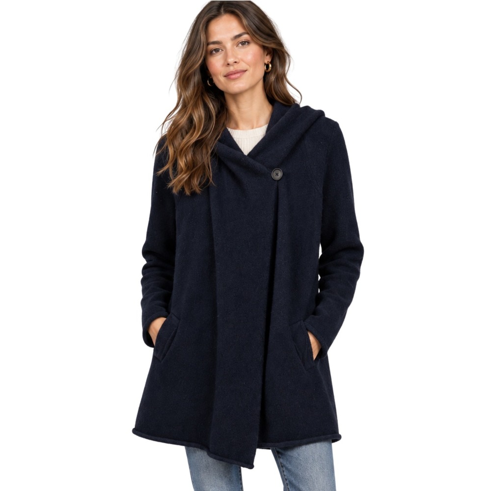 Vince Cardigan Sweater XS Navy Blue Yak Wool Blend Hooded Single Button Pocket